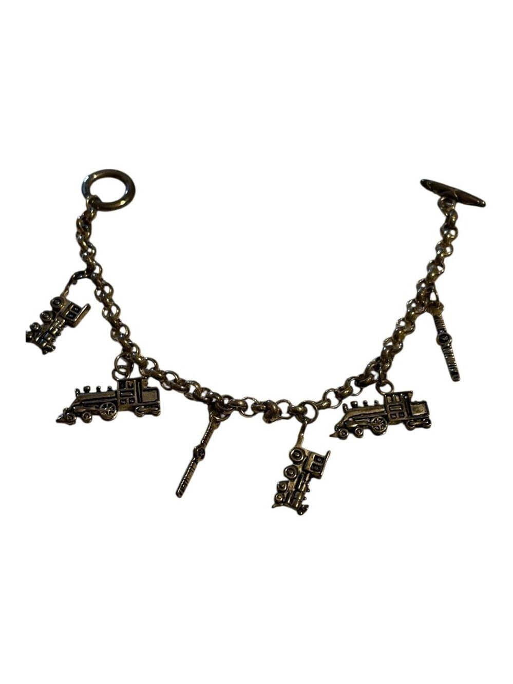 Vintage Silver Train Charm Bracelet One Size